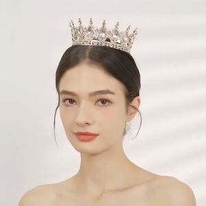 New Gold Crystal Beaded Crown Tiara Headpiece